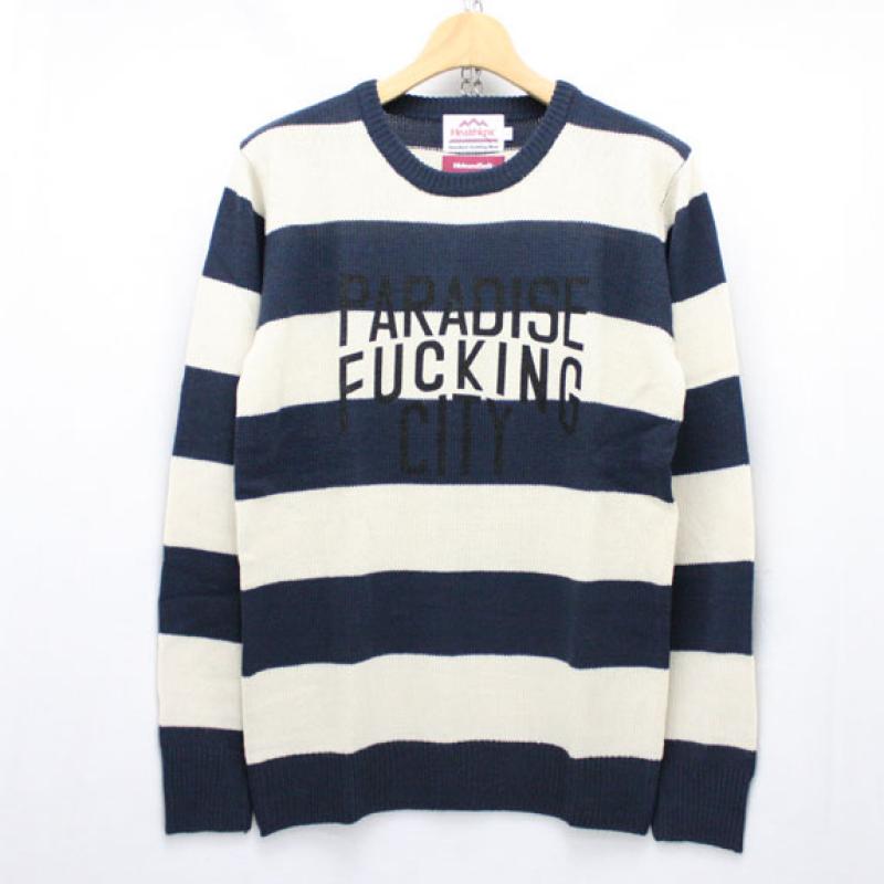 HIDE&SEEK PA FU Crew Knit:OFF WHITENAVY(BORDER) !!