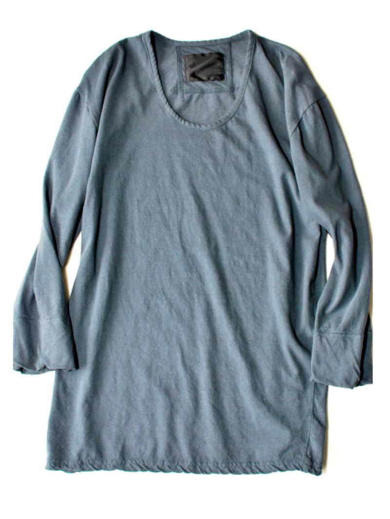 OURET:HIGH TWIST JERSEY STITCH U NECK 3/4 SLEEVE[OR142-3872] /BLUE GRAY