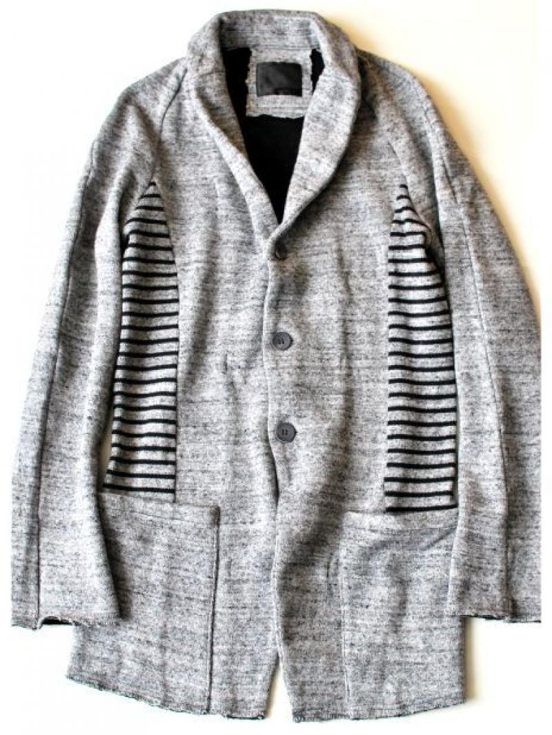 OURET:COTTON QUAPTER DOUBLE CLOTH SIDE BORDER SHAWL COLLAR JACKET(OR142-3271)/GRAY