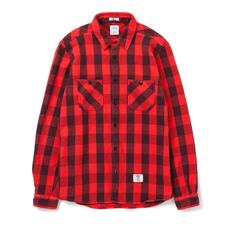 BEDWIN L/S OG FLANNEL BLOCK CHECK WORK SHIRTS "BOB":RED