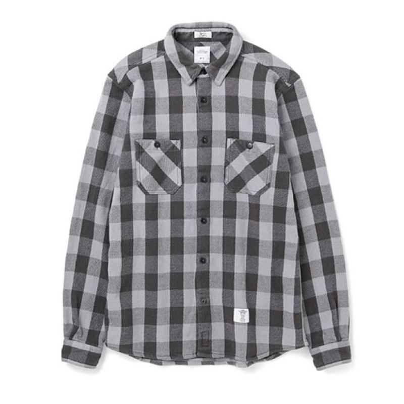 BEDWIN L/S OG FLANNEL BLOCK CHECK WORK SHIRTS "BOB":GREY