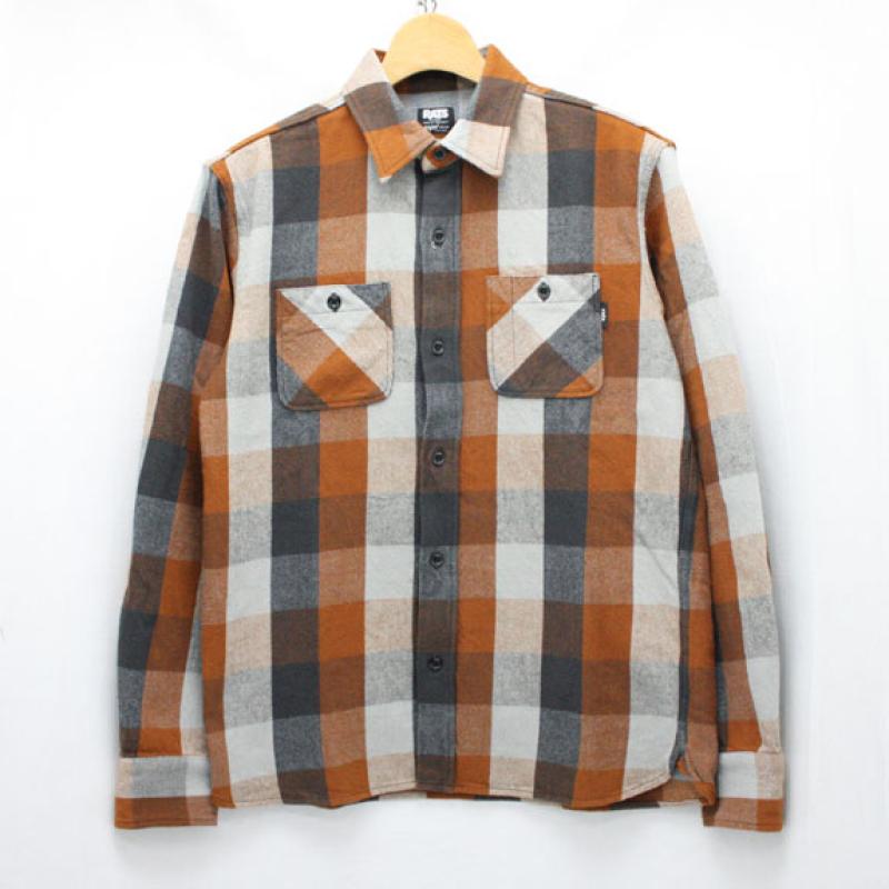 RATS COTTON FLANNEL BLOCK CHECK SHIRTS:BROWN !!