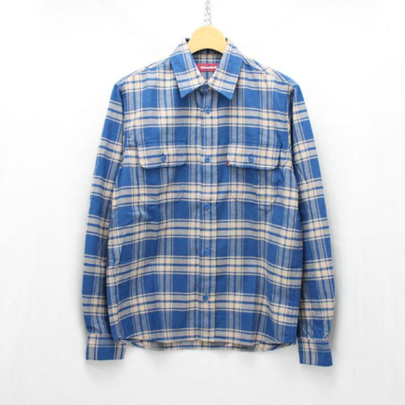 HIDE&SEEK ChecK L/S Shirt (14aw):WHITEBLUE !!