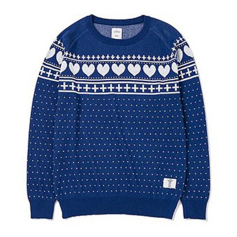 BEDWIN C-NECK JACQUARD SWEATER "MACLISE":BLUE !!