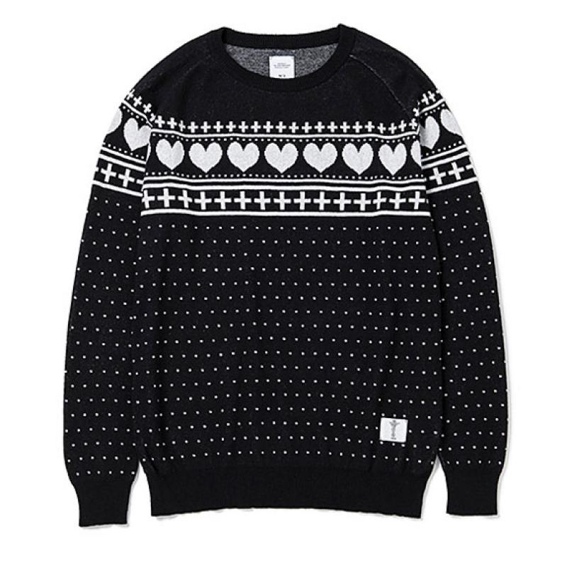 BEDWIN C-NECK JACQUARD SWEATER "MACLISE":BLACK !!