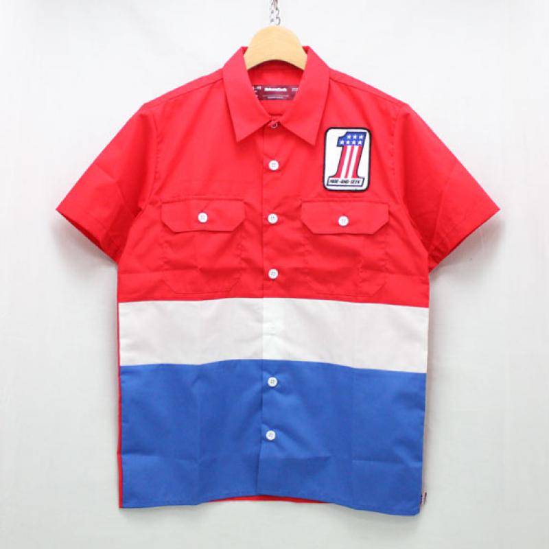 HIDE&SEEK Work S/S Shirt (#1):REDBLUE !!