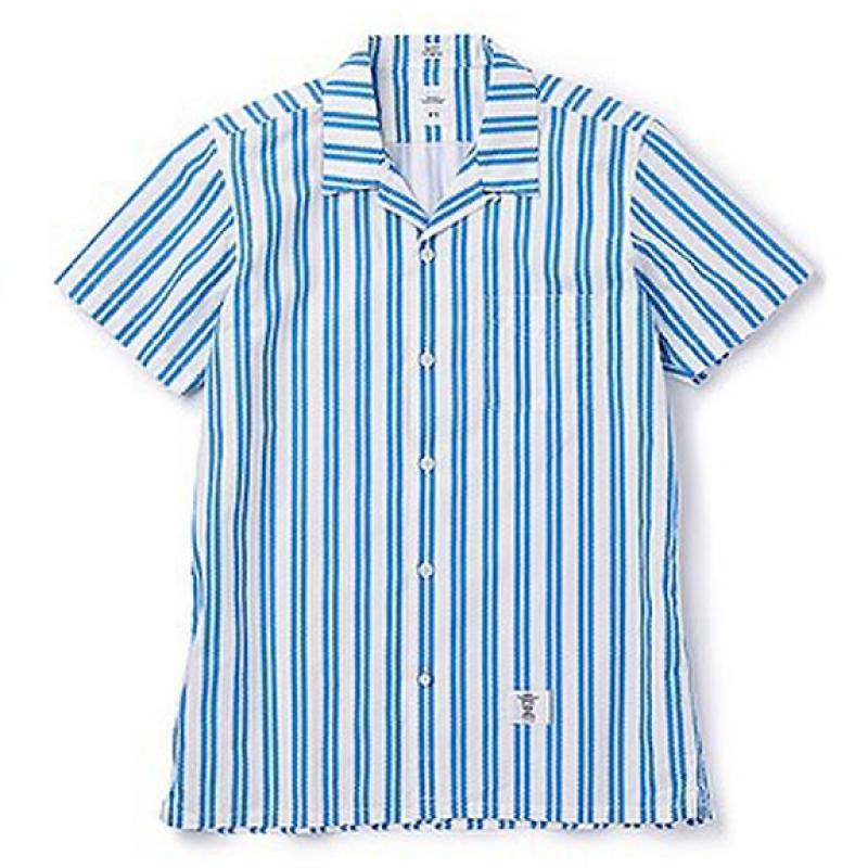 BEDWIN S/S OPEN COLLAR OG CHEVLON SHIRT "ROGERS":BLUE !!