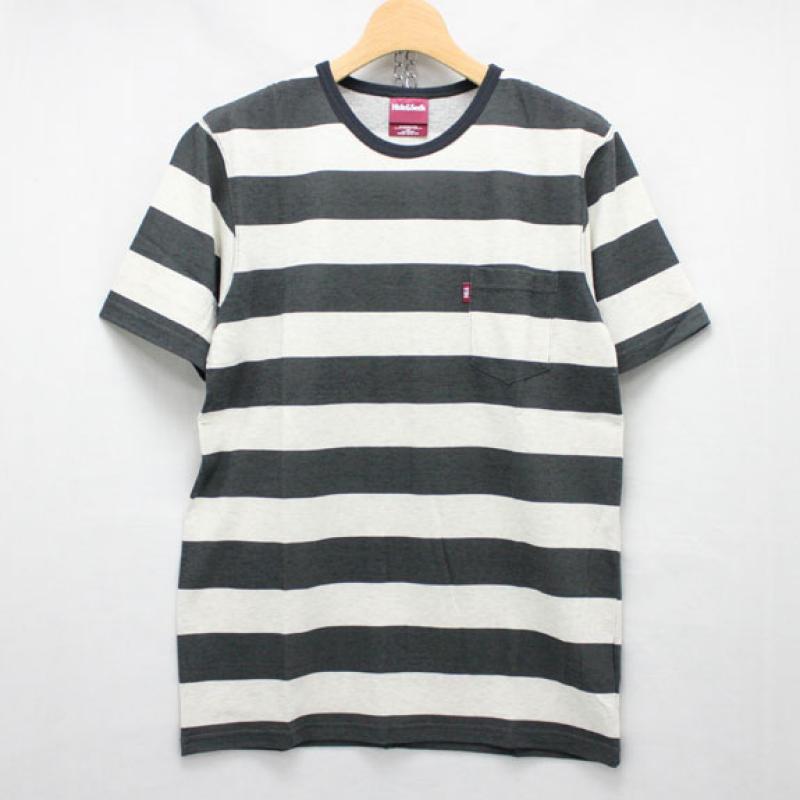 HIDE&SEEK Border S/S Tee (15ss):BLACKOFF WHITE !!