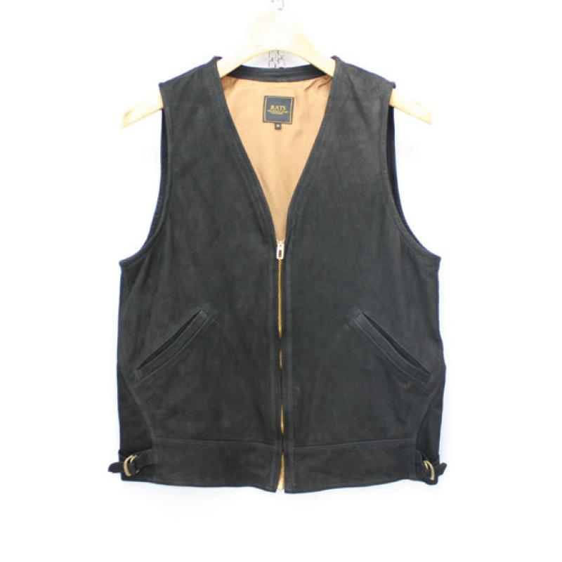 RATS OIL NUBUCK 30'S LEATHER VEST:DARK BROWN !!