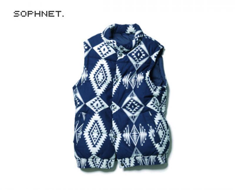 SOPHNET. NATIVE INDIGO FLANNEL PADDED VEST