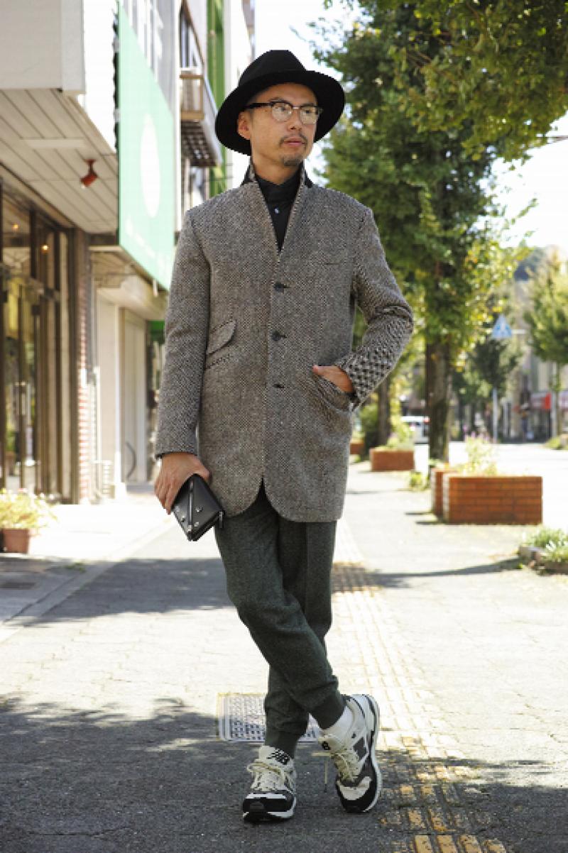 SOPHNET. 156094 WOOL BIG HERRINGBONE LONG JACKET