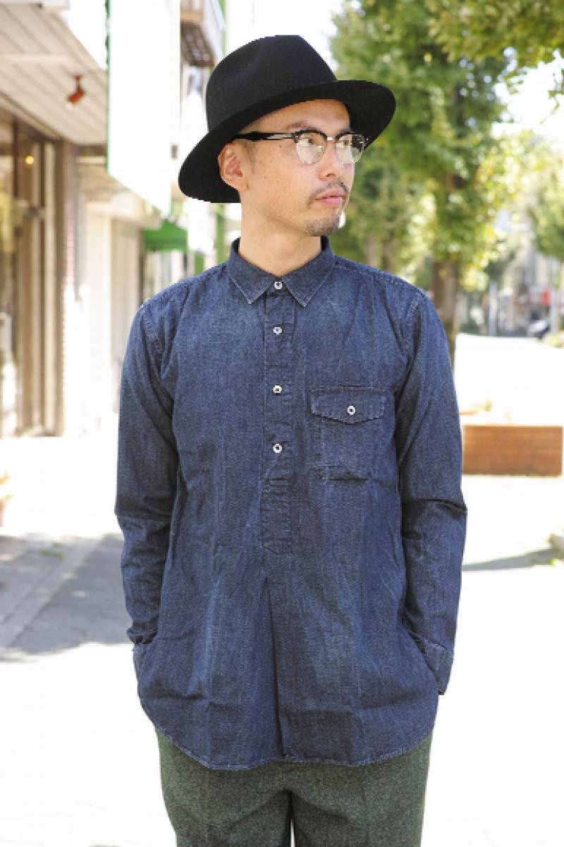 SOPHNET. REGULAR COLLAR PULLOVER DENIM LONG SHIRT