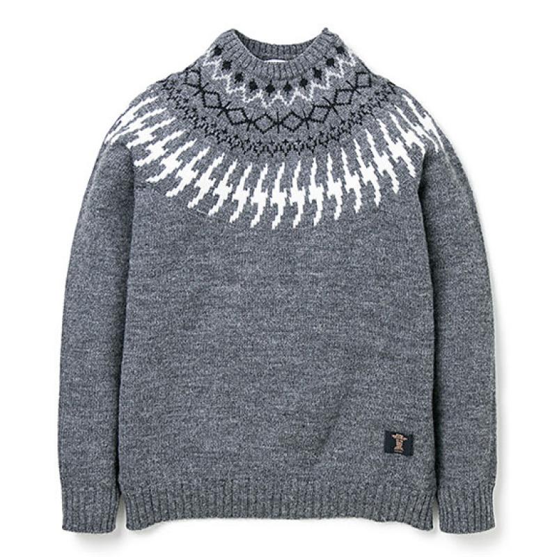 BEDWIN C-NECK NORDIC JACQUARD KNIT "DANNY":GRAY !!