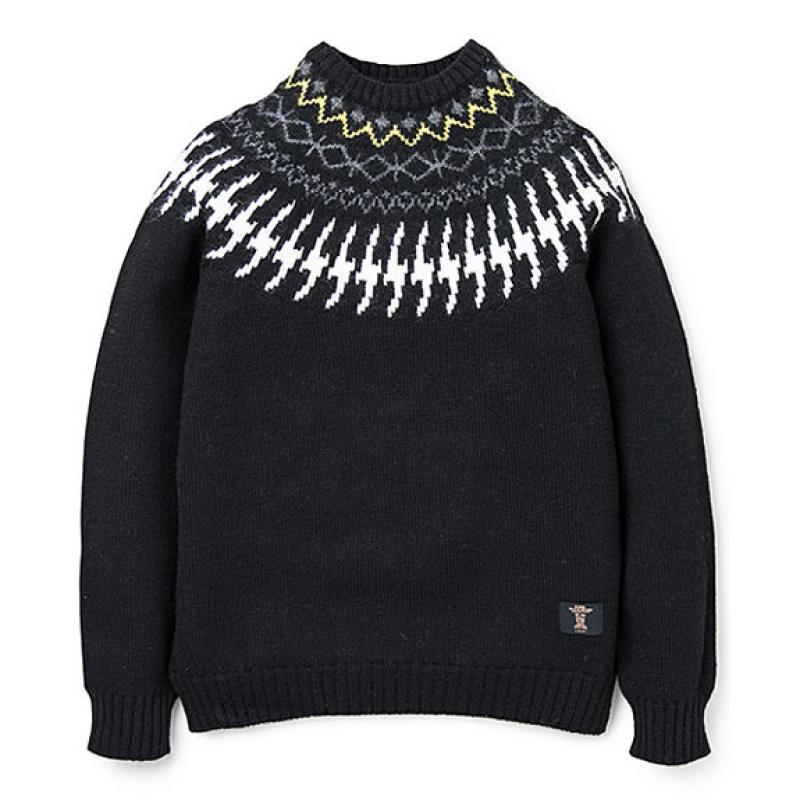 BEDWIN C-NECK NORDIC JACQUARD KNIT "DANNY":BLACK !!