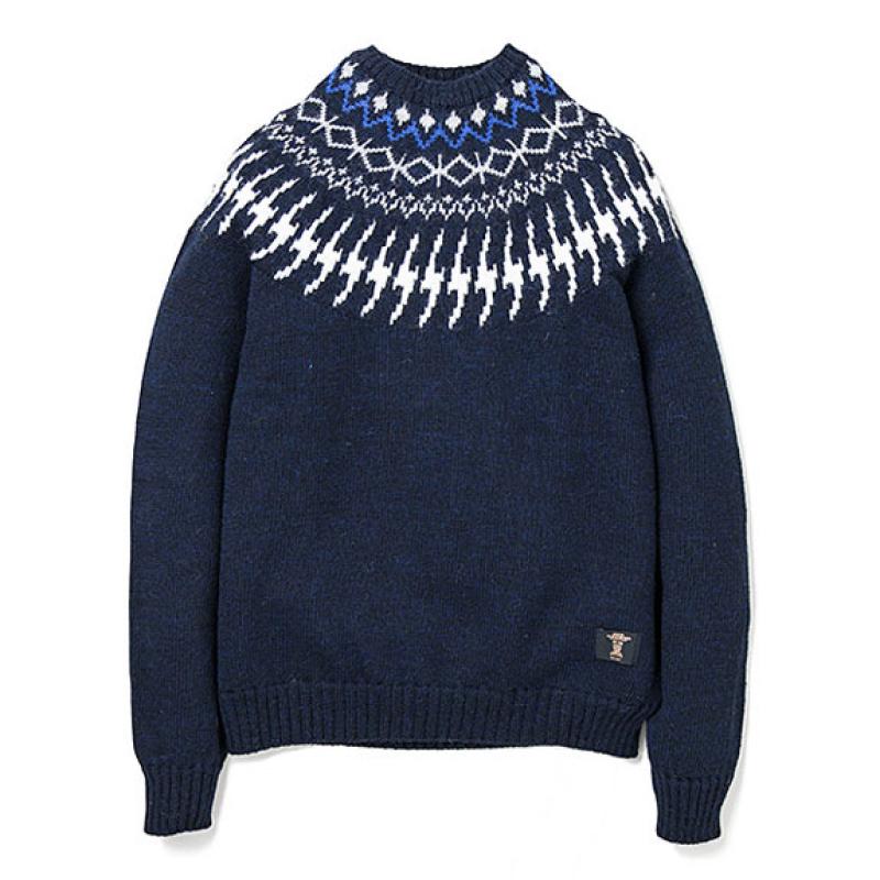 BEDWIN C-NECK NORDIC JACQUARD KNIT "DANNY":NAVY !!