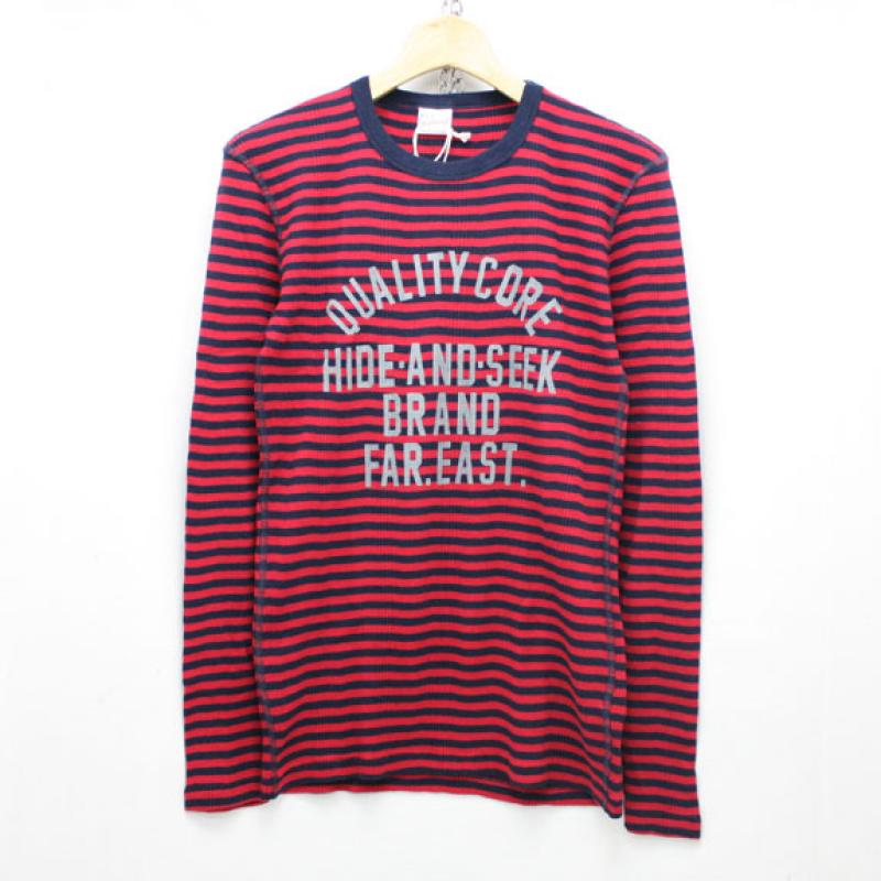 HIDE&SEEK Waffle L/S Shirt (Healthknit 15aw):REDNAVY !!