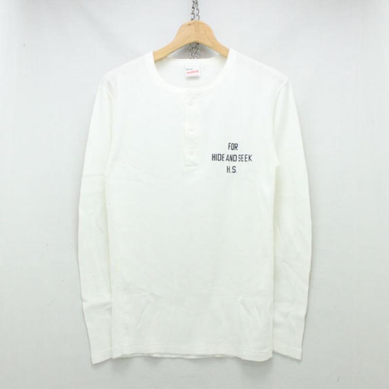 HIDE&SEEK Henlyneck L/S Shirt (Healthknit 15aw):OFF WHITE !!