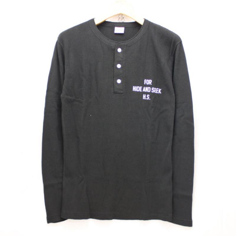 HIDE&SEEK Henlyneck L/S Shirt (Healthknit 15aw):BLACK !!