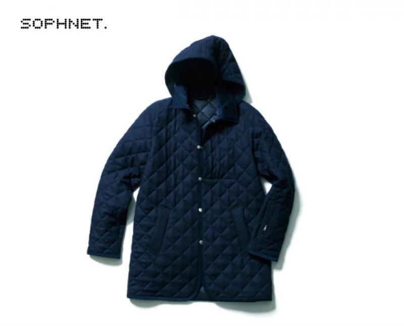 SOPHNET. 156090 WOOL MELANGE QUILTING HOODED COAT