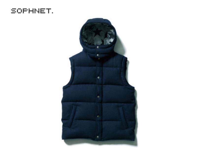  SOPHNET. 156091 WOOL MELANGE HOODED DOWN VEST