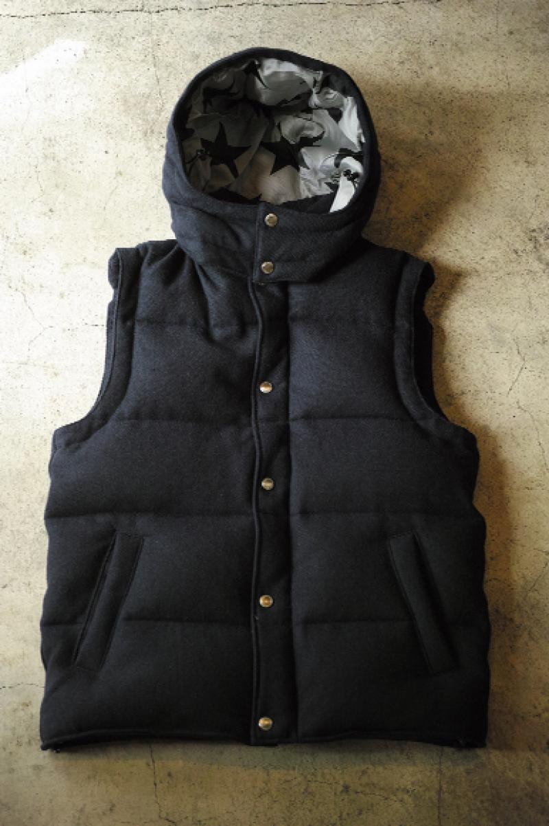 SOPHNET. WOOL MELANGE HOODED DOWN VEST