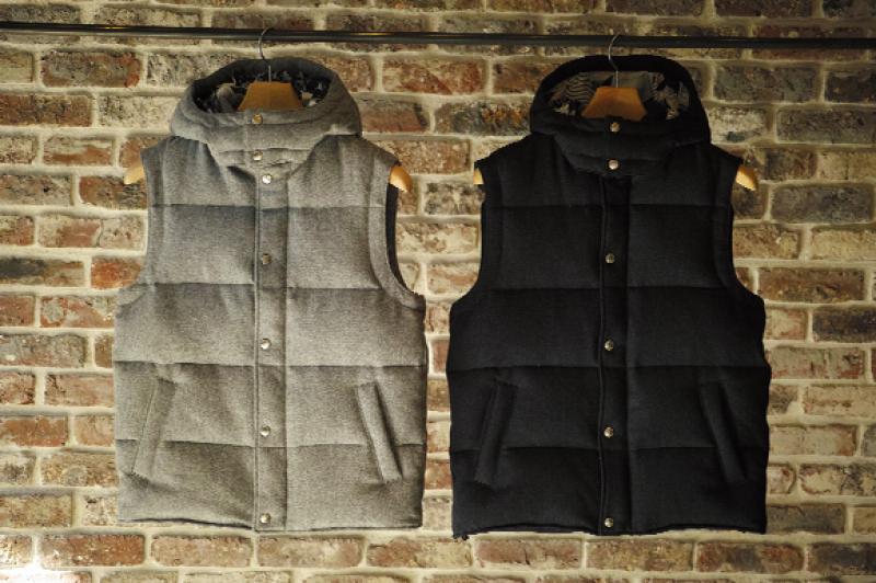 SOPHNET. WOOL MELANGE HOODED DOWN VEST