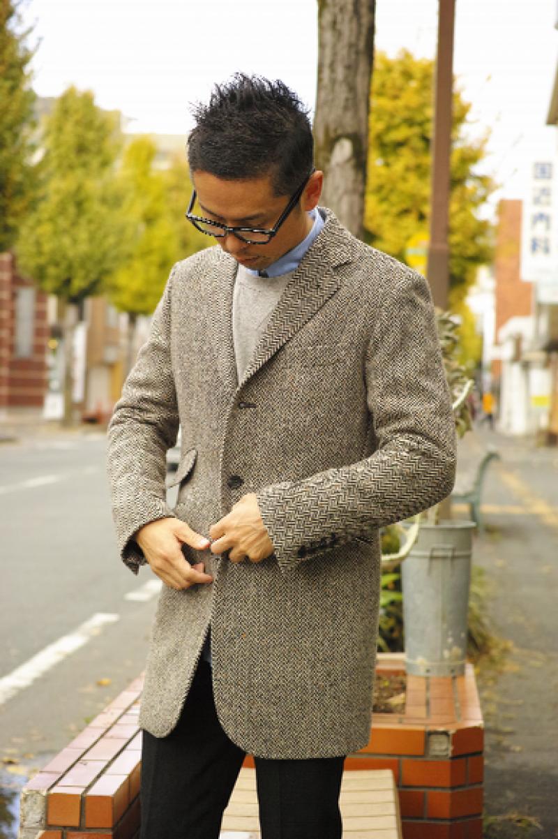 SOPHNET. WOOL BIG HERRINGBONE LONG JACKET