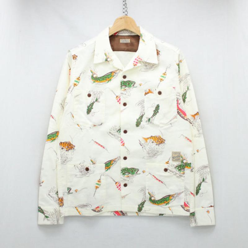 BELAFONTE MY RAGTIME FISHING SHIRT:OFF WHITE FISHING PATTERN !!