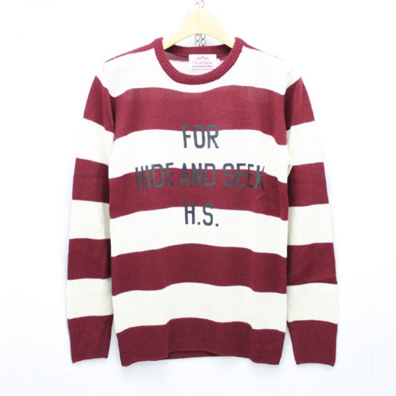 HIDE&SEEK For H.S. Knit L/S (Healthknit):BURGUNDYOFF-WHITE(BORDER) !!