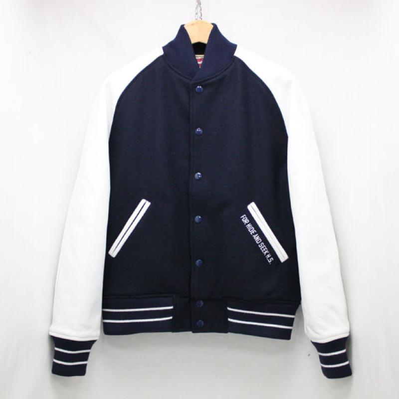 HIDE&SEEK Stadium JKT (15aw):NAVYWHITE !!