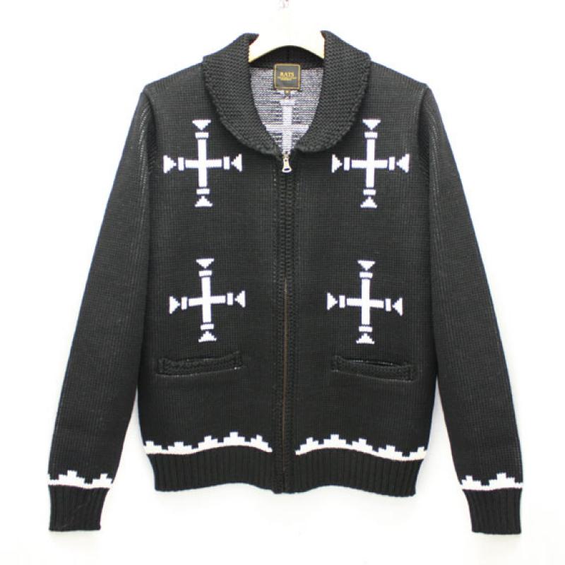 RATS NAVAJO SHAWL COLLAR KNIT:BLACKWHITE !!