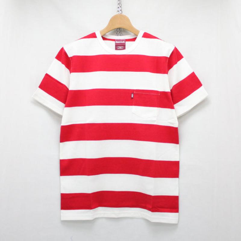 HIDE&SEEK Border Pocket Tee (16ss):RED !!