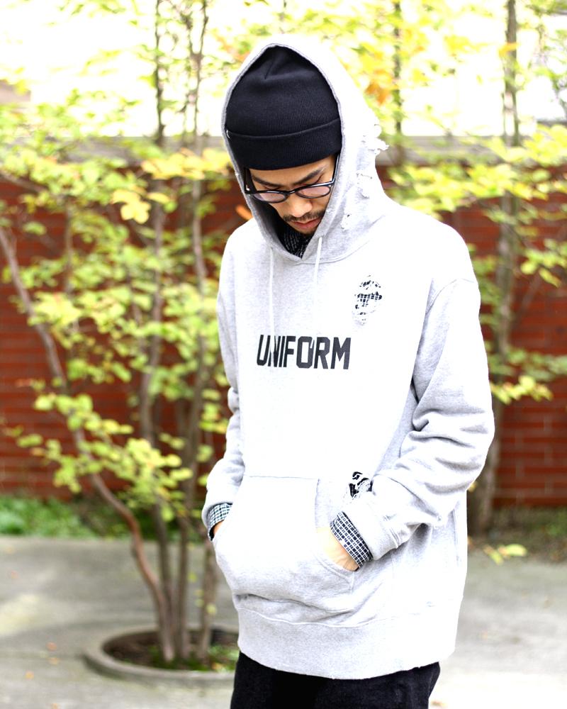  uniform experiment / DAMAGED PULL OVER SWEAT PARKA 