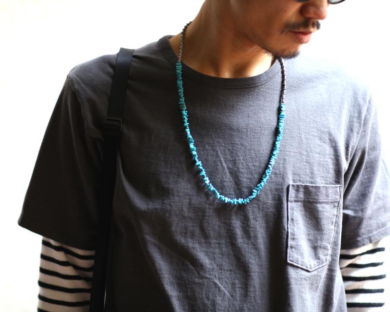  hobo / Turquoise Necklace with Brass Coated Beads 