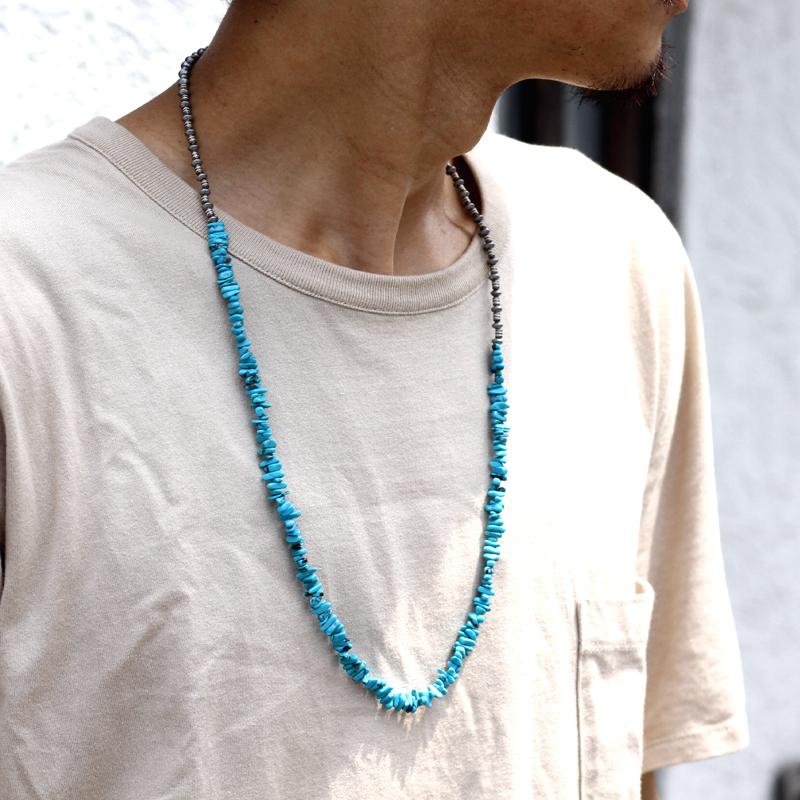  hobo / Turquoise Necklace with Brass Coated Beads 