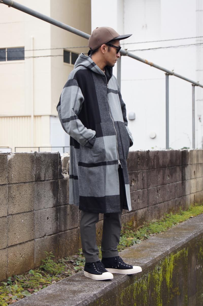 N.HOOLYWOOD - CHECK ZIP HOOD COAT.