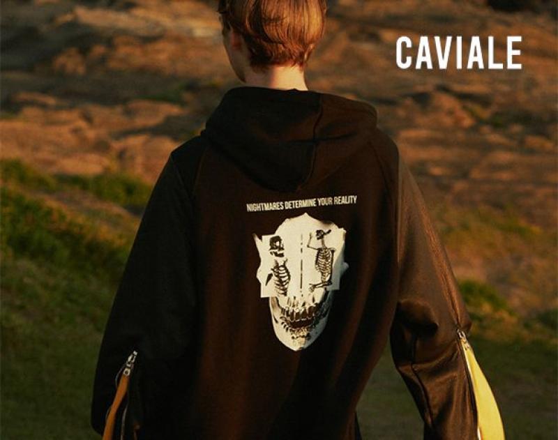 CAVIALE / ƥ "ZIP LEATHER SLEEVE HOODIE"