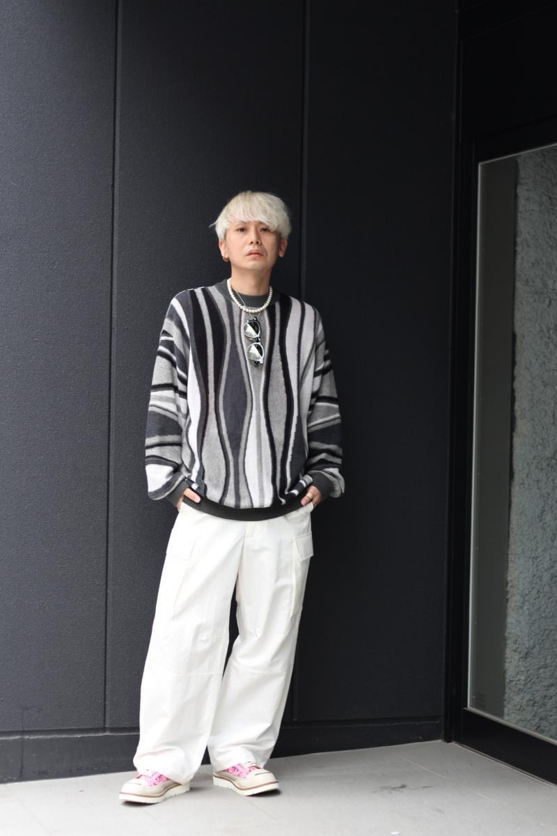 children of the discordance(ɥ󥪥֥ǥ) 7G FEATHER STRIPE KNIT PULLOVER COTDKN-647(GRY)! 