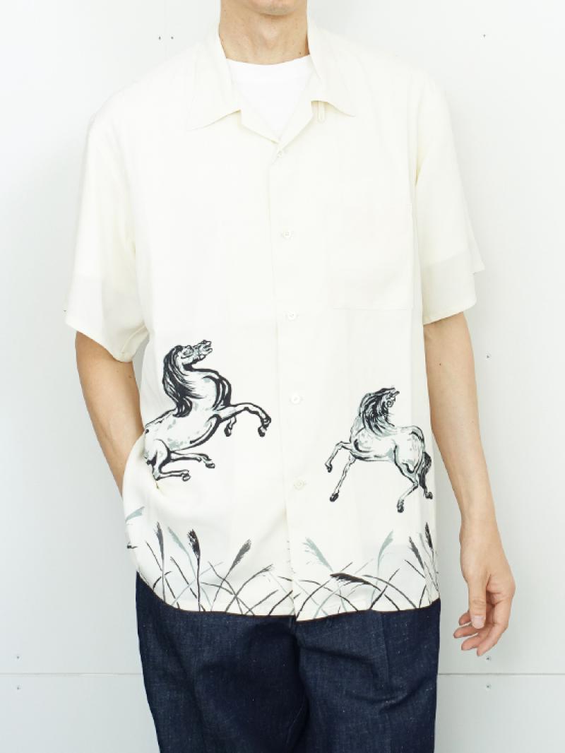 OLD JOEORIGINAL PRINTED OPEN COLLAR SHIRTS HORSE S/S