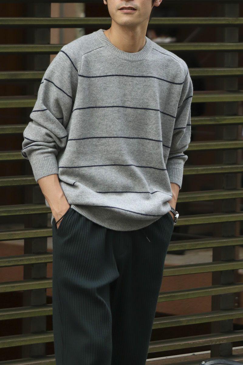 UNIVERSAL PRODUCTS ˥Сץ22FW MERINO WOOL BORDER CREW NECK KNIT 