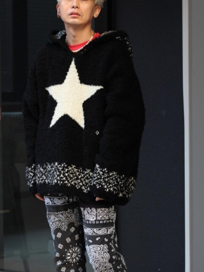 children of the discordance(ɥ󥪥֥ǥ) OVERSIZED STAR MOTIF KNIT HOODIE COTDKN-656(BLK)! 