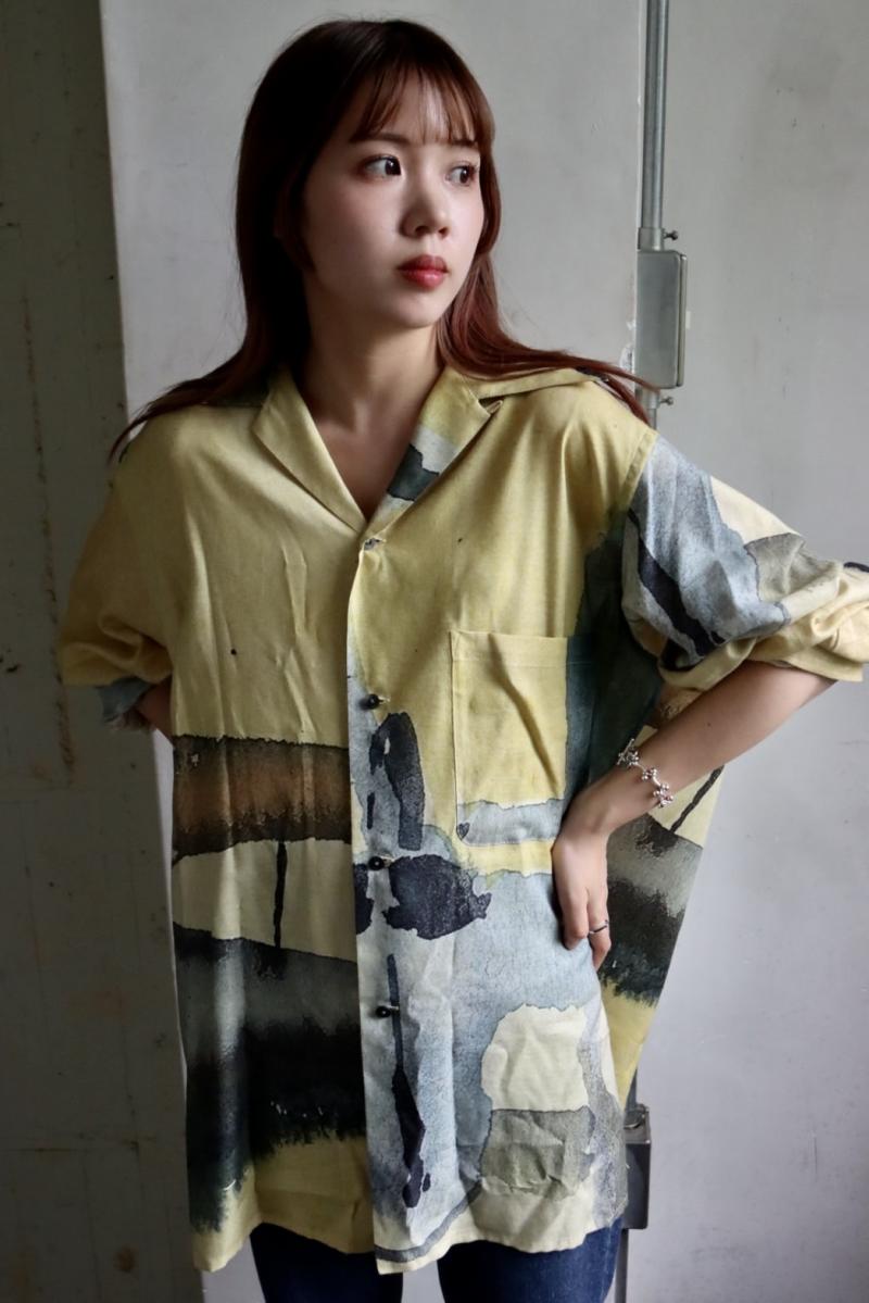 YOKE 衼23AW PRINTED OPEN COLLAR SHIRT (YK23FW0556SH) YELLOW78()ȯ!