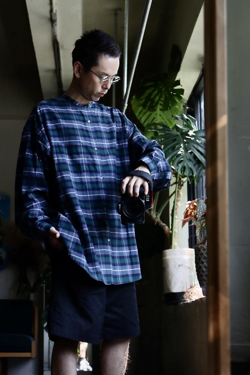 Graphpaper եڡѡ23AW  Check Flannel Oversized Band Collar Shirt (GM233-50285)811()ȯ! 