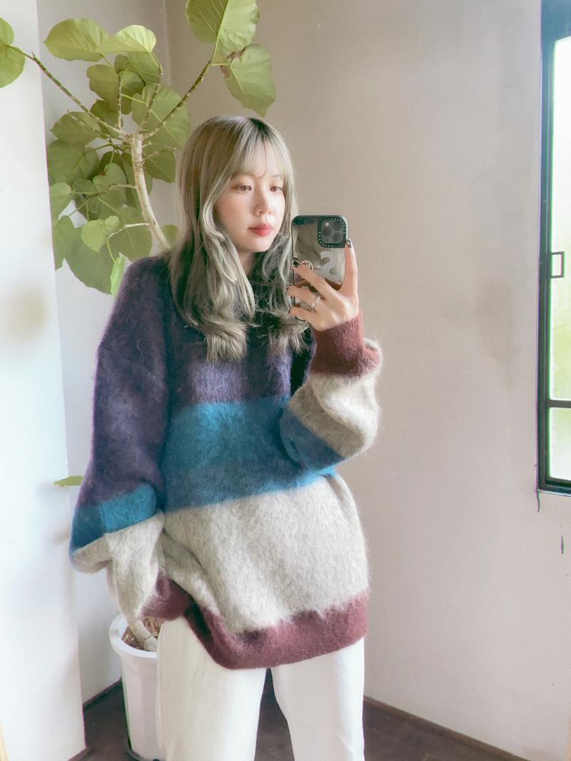 YOKE 衼23AW MOHAIR BORDER CREWNECK SWEATER(YK23FW0572S)PURPLE826()ȯ!