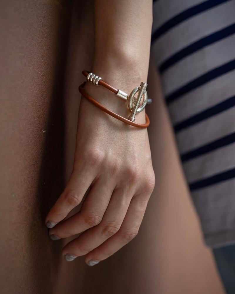 XOLO JEWELRY 奨꡼ / Toggle Double Leather Bracelet(XOLB001)CAMEL 